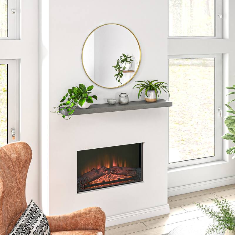 HOMCOM 48 Inch Fireplace Mantel, Floating Farmhouse Solid Fir Wood Shelf, Handmade Heavy Duty Wall Mounted Shelf - Grey