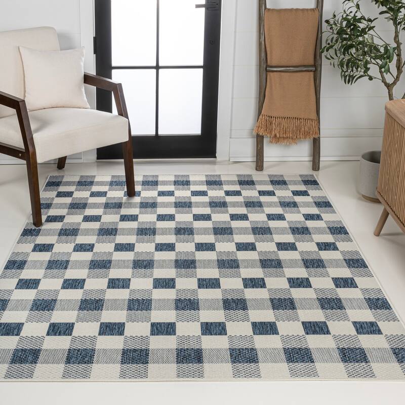 JONATHAN Y Biot Traditional Geometric Bold Gingham Black/Cream Indoor/Outdoor Area Rug