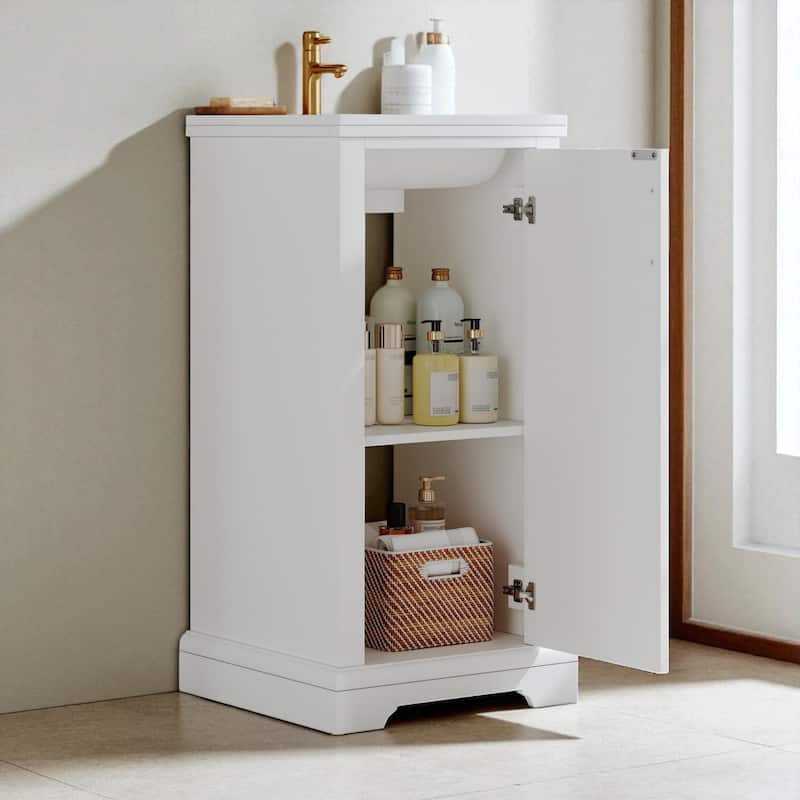 16 Inch Freestanding Bathroom Vanity with Ceramic Sink, Soft Close Door and Adjustable Shelf, French Style