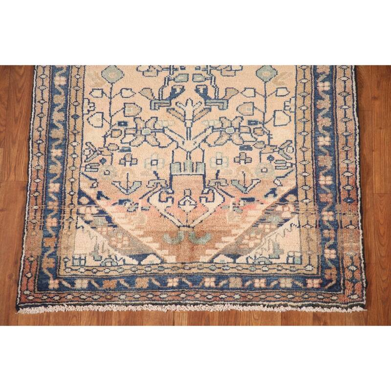 Hand Knotted Oriental 100% Wool Carpet Traditional Floral Peach Hamedan Runner Rug - 9' 7'' X 3' 1''