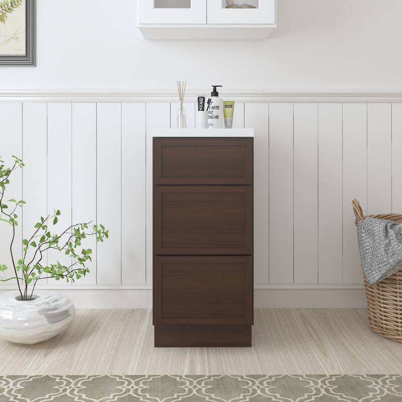 Vanity Art 15" Freestanding Single Base 3 Drawers Storage Cabinet - Brown