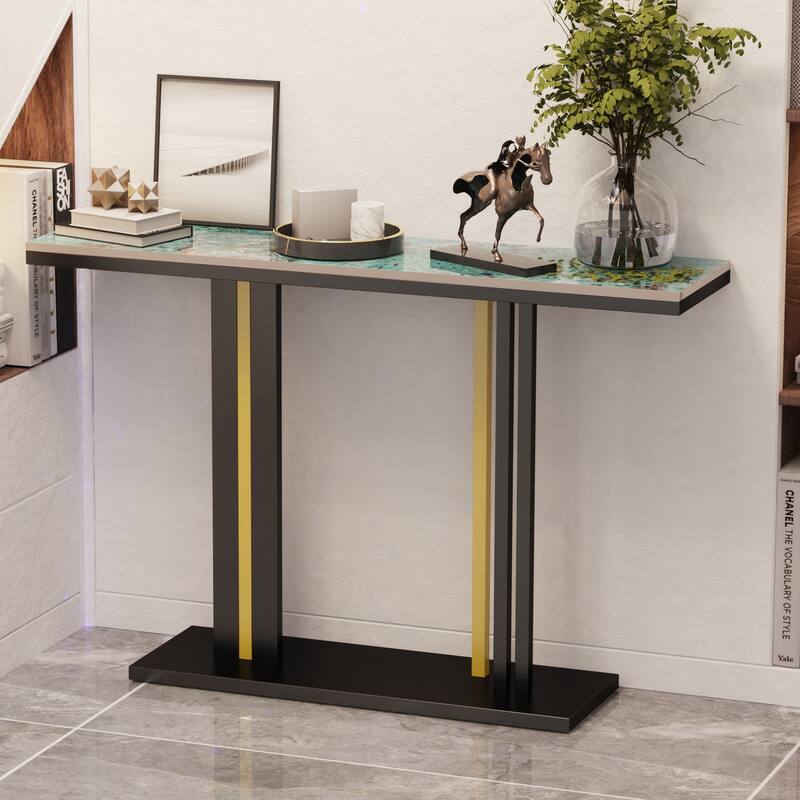 Glam Style Stone Top Accent Table for Hall Console Table Porch Table