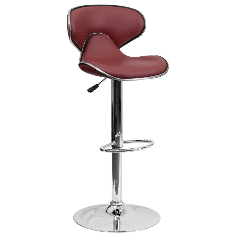 2 Pack Contemporary Mid-Back Vinyl Adjustable Height Barstool with Chrome Base - 16"W x 17.5"D x 34.5" - 43"H
