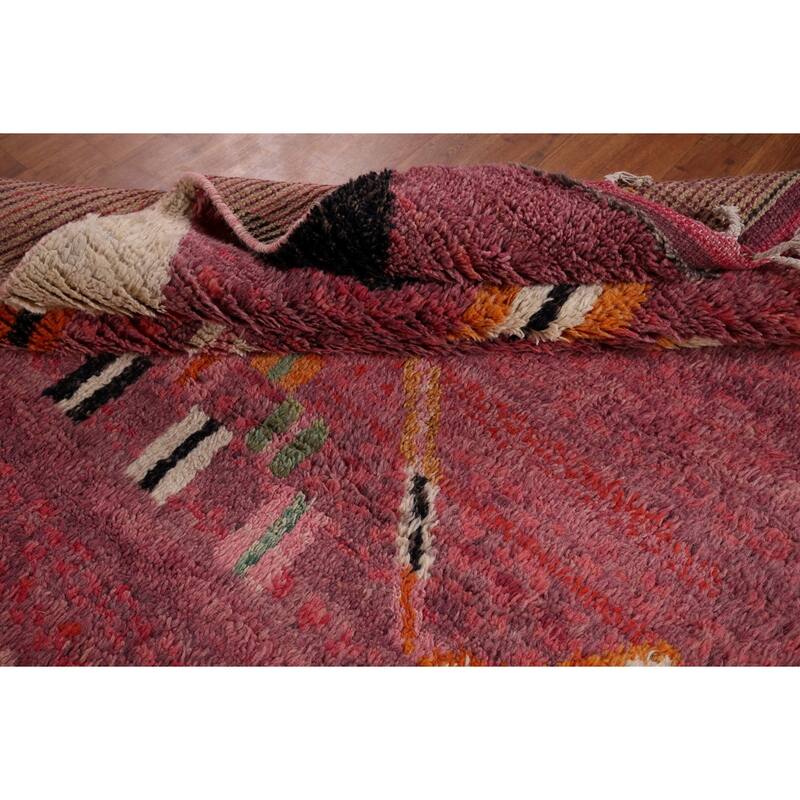 Pink Geometric Moroccan Large Area Rug Hand-Knotted Wool Carpet - 9'10" x 14'7"