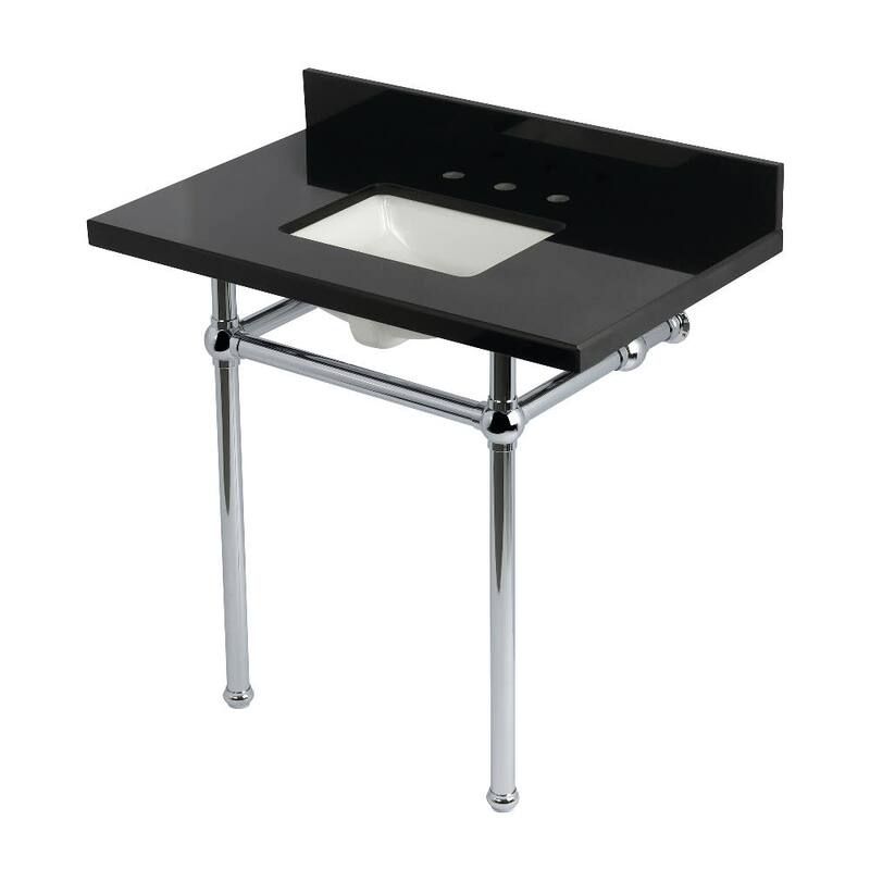 Kingston Brass KVPK36KBSQ-T-SET Templeton 36" Rectangular Brass, - Black Granite / Polished Chrome