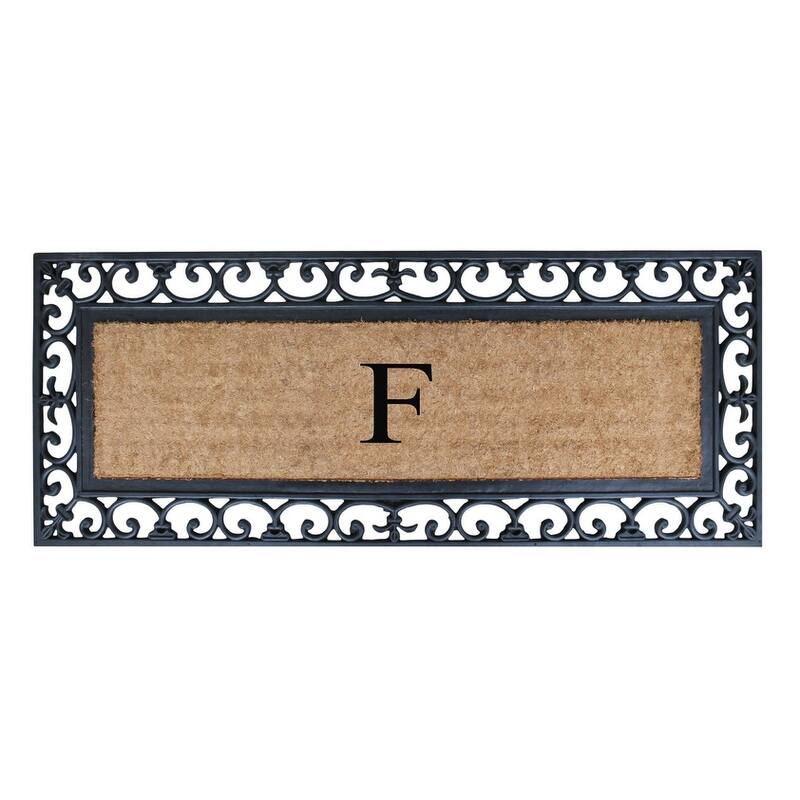 Non Slip Coir Low Profile Myla Monogrammed Entry Doormat, 17.7"x47.25"