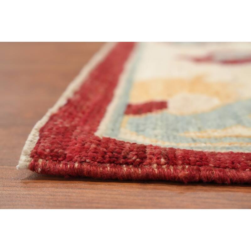 Hand Knotted Oriental 100% Wool Carpet Transitional Floral Navy Blue & Blues Oushak Area Rug - 7' 11'' X 8' 0''