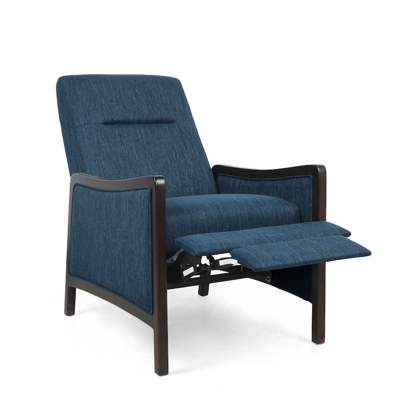 Fabric Recliner Chair, Mid-Century Modern Pushback Recliner Single Sofa Upholstered Armchair with Wooden Legs for Living Room