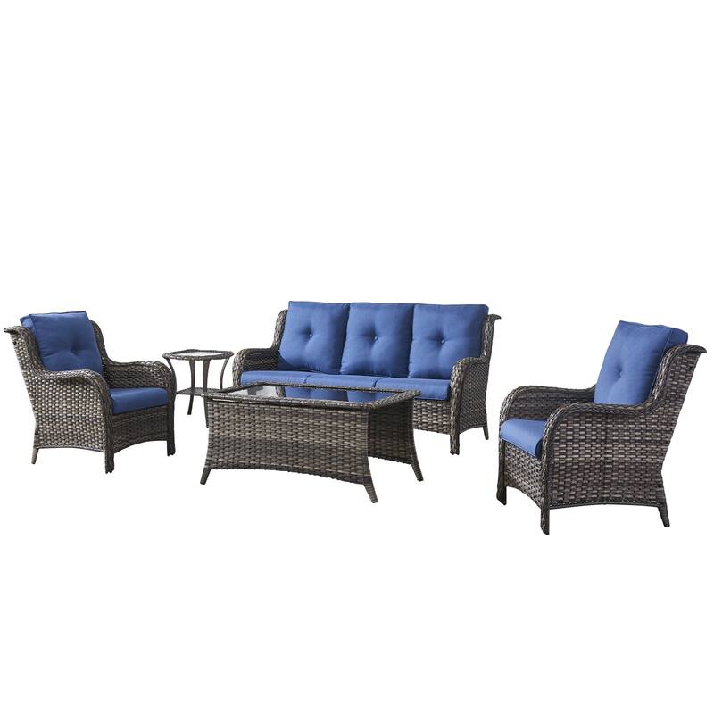 Outdoor Sofa Chair with Coffee Table and Ottoman
