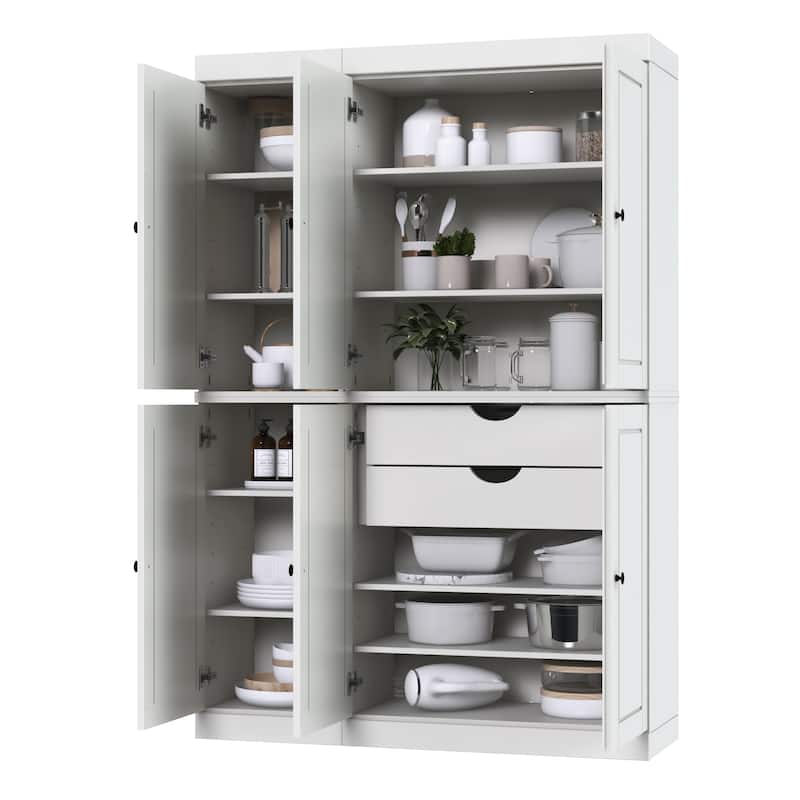 Palace Imports 100% Solid Wood China Pantry with Glass or Solid Wood Doors and 2-Drawers - 48.5" x 71.5"