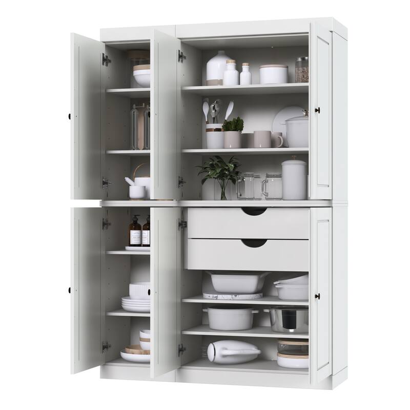 Palace Imports 100% Solid Wood Pantry Cabinet, Raised Panel Doors, 2 Drawers, Adjustable Shelves, 48.5" Wide, 71.5" Tall