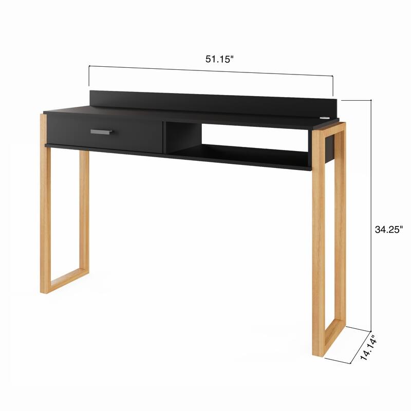 Modern Computer Desk with Drawer, Space-Saving, Shelf and Dual USB Charging Ports