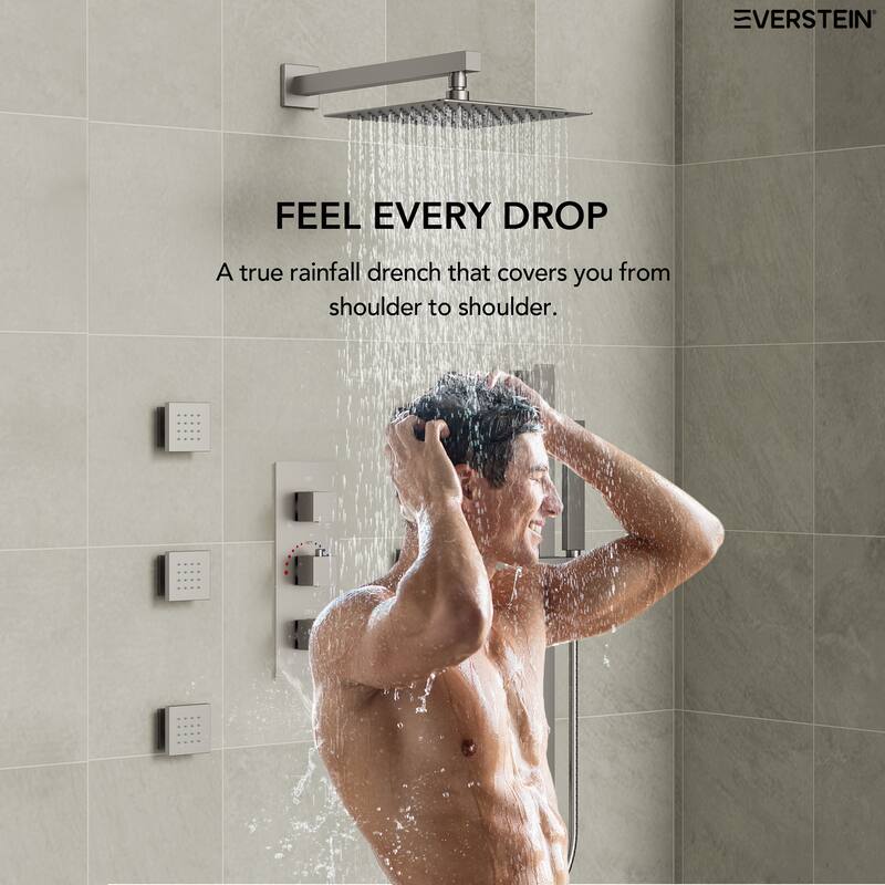 Thermostatic Shower System 12" High-Pressure Rainfall Shower Head with Slide Bar Hand Shower