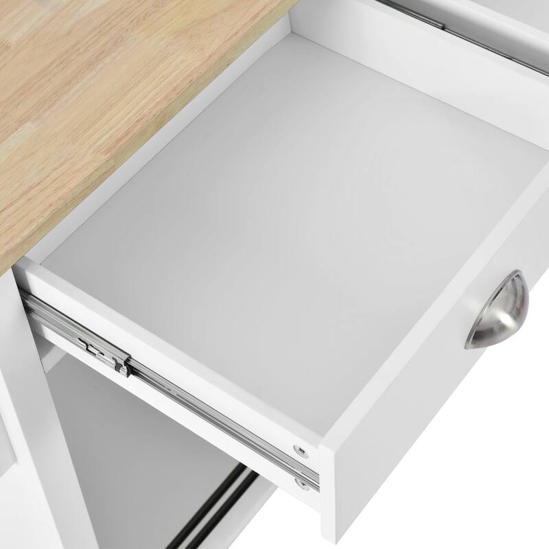 52.20'' Rubberwood Kitchen Cart with Drop-leaf, Sliding Door, Adjustable Shelf, Removable Wheels and 2 Drawers