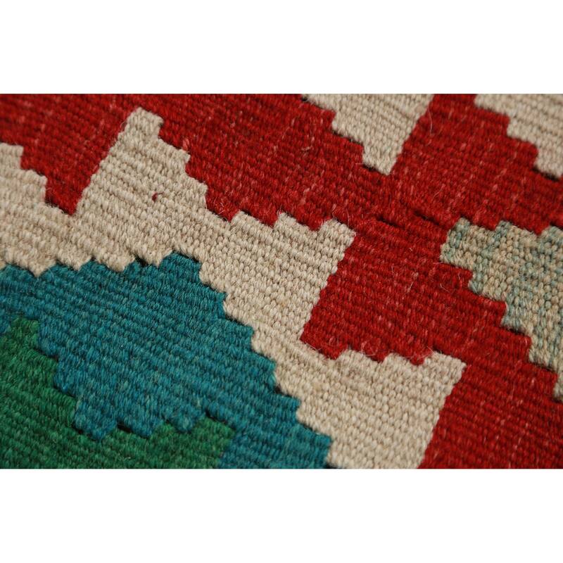 Hand Woven Oriental 100% Wool Carpet Southwestern Geometric Multi-Colored Kilim Area Rug - 8' 7'' X 6' 0''