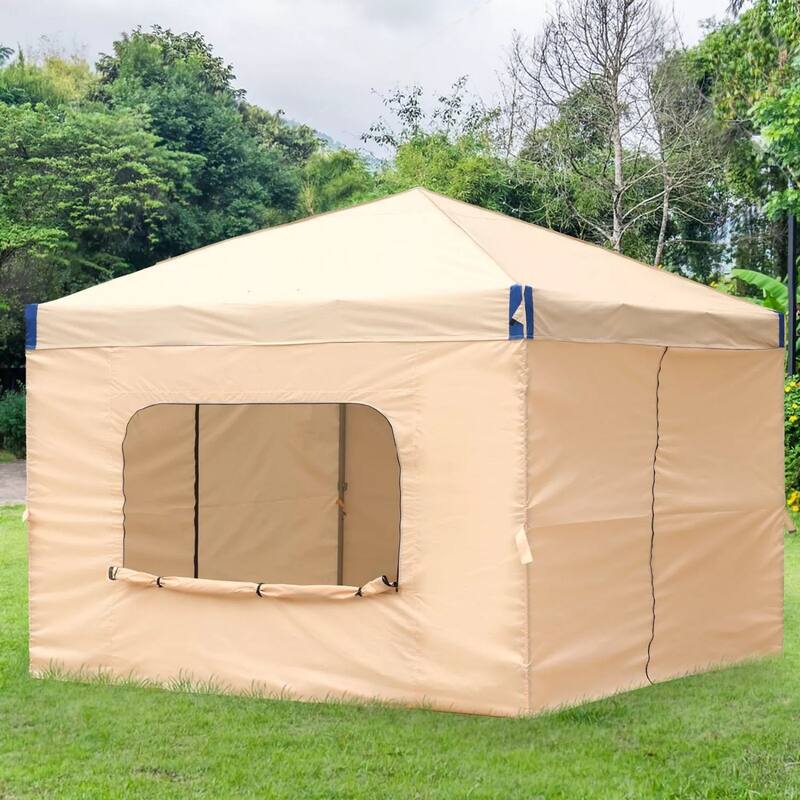 Aoodor 10x10 FT Pop-Up Canopy Tent with Roller Bag and Curtain - Khaki