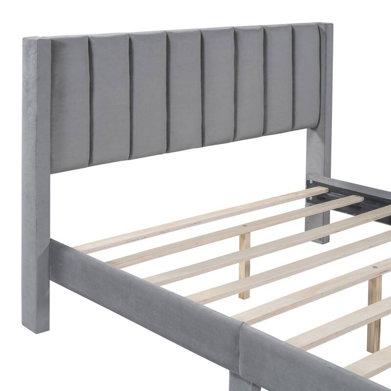 Velvet Upholstered Storage Platform Bed with a Drawer