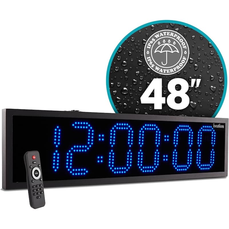 Ivation Large Digital Clock, Led Wall Clock with Stopwatch, Alarms, Timer & Remote, White - Blue - 48"