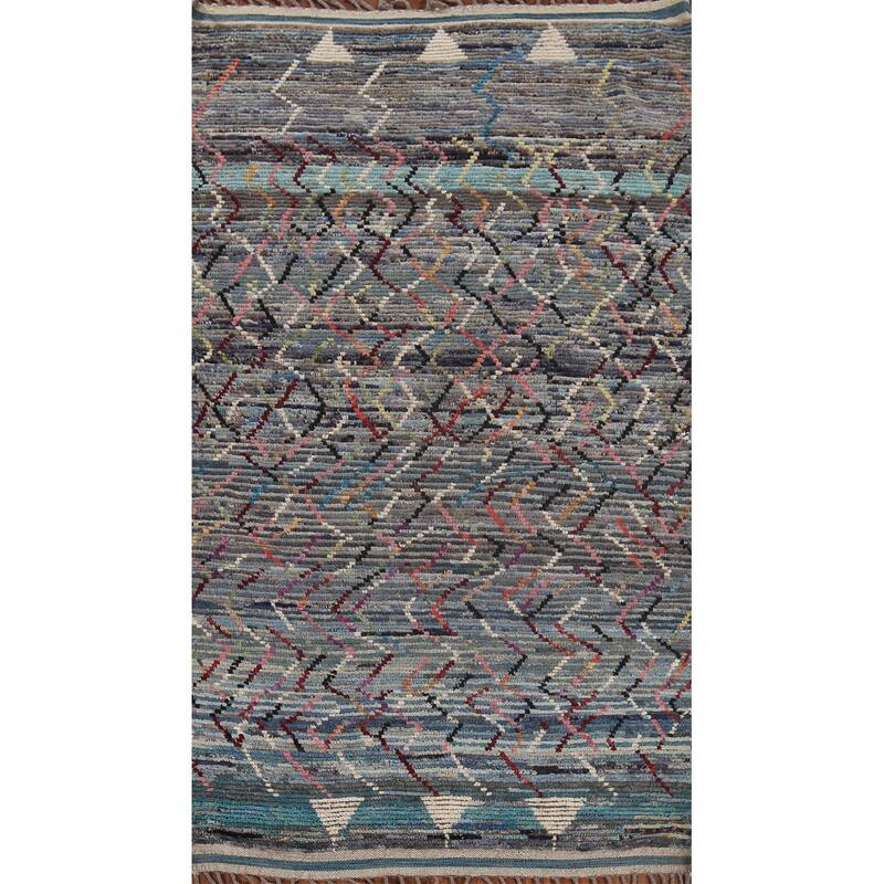 Stripe Moroccan Style Area Rug Hand-Knotted Abstract Wool Carpet - 5'0"x 9'4"