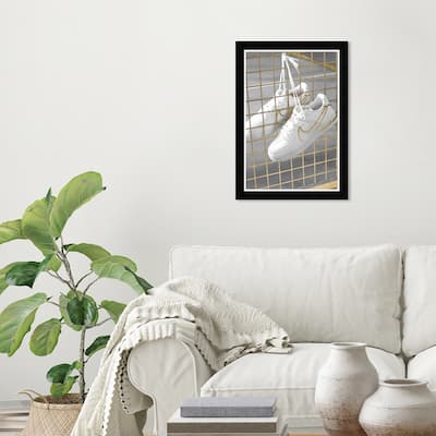 Wynwood Studio Canvas Fashion and Glam Golden Fence Sneakers White and Metallic Gold Modern & Contemporary Wall Art Canvas Print