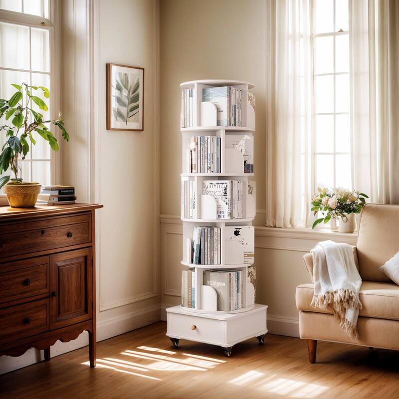 360° Rotating Bookcase - Space-Saving Shelf with Wheels