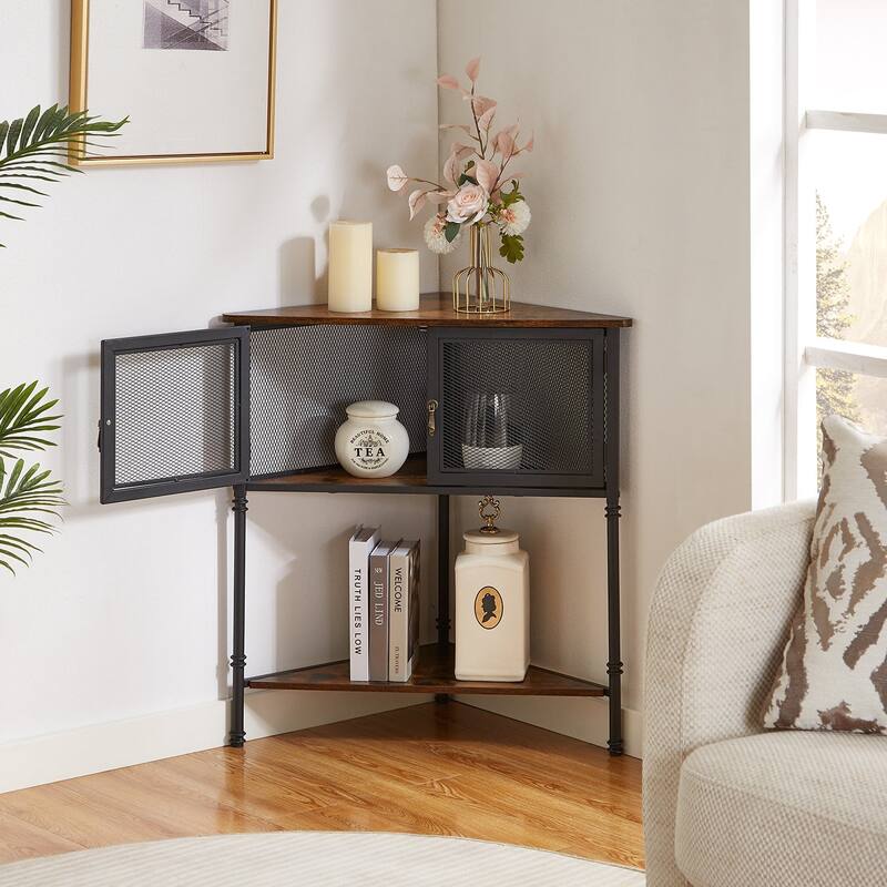 Javlergo Corner Table with Drawer and Storage Shelf - 19.92" x 19.92" x 29.29"
