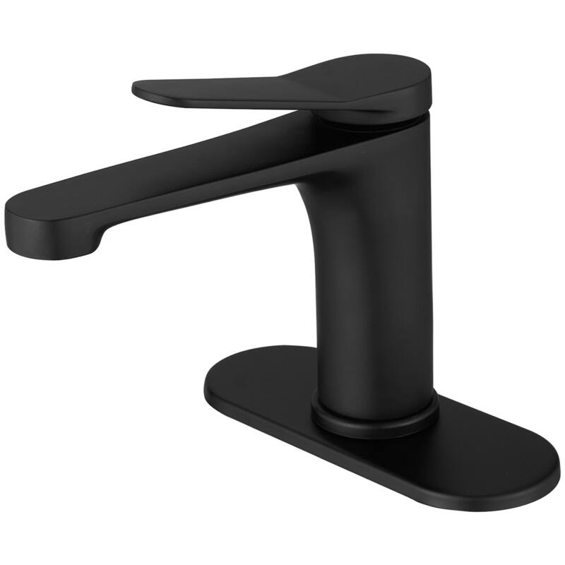 Single Handle Bathroom Sink Faucet with Drain Assembly Brass 1 Hole Modern Bathroom Basin Vanity Faucets - Matte Black