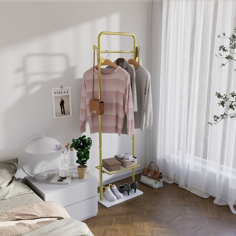 Corner Gold Metal Clothing Racks Freestanding for Hallway Entryway - 19.6" x 11.8" x 68.8" - Gold