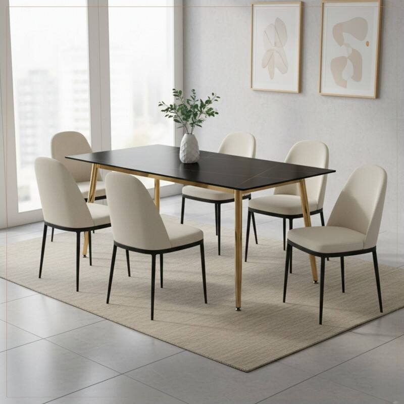 Zayle Dining Table with a 71" Rectangular Top and Gold Steel Base