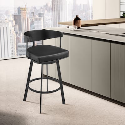 Lacey Mid-Century Swivel Bar Stool, Upholstered Counter Height Chair with Iron Frame