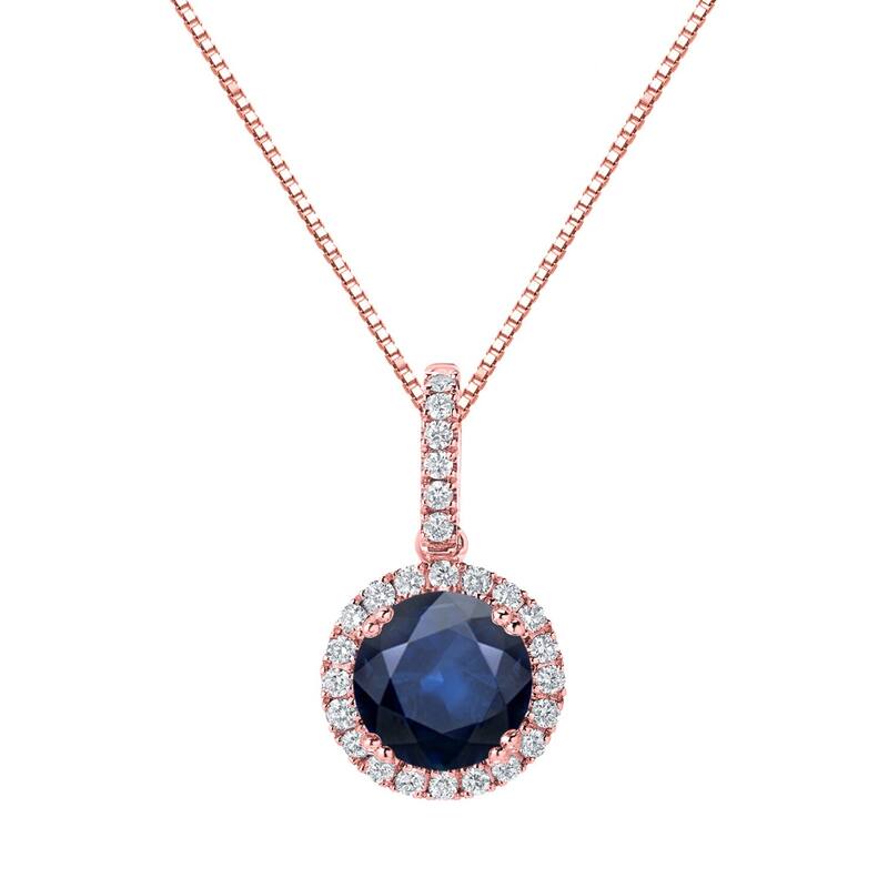 Auriya 14k Gold 2ctw Blue Sapphire Halo Diamond Necklace 1/4ct TDW - Rose