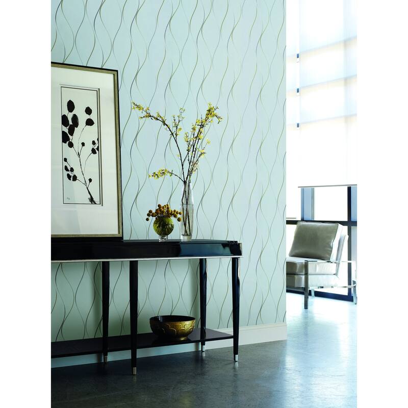 Gainesville Light Blue Non-Woven Unpasted Stripes Wavy Stripe Wallpaper Covers about 57.75 sq. ft.