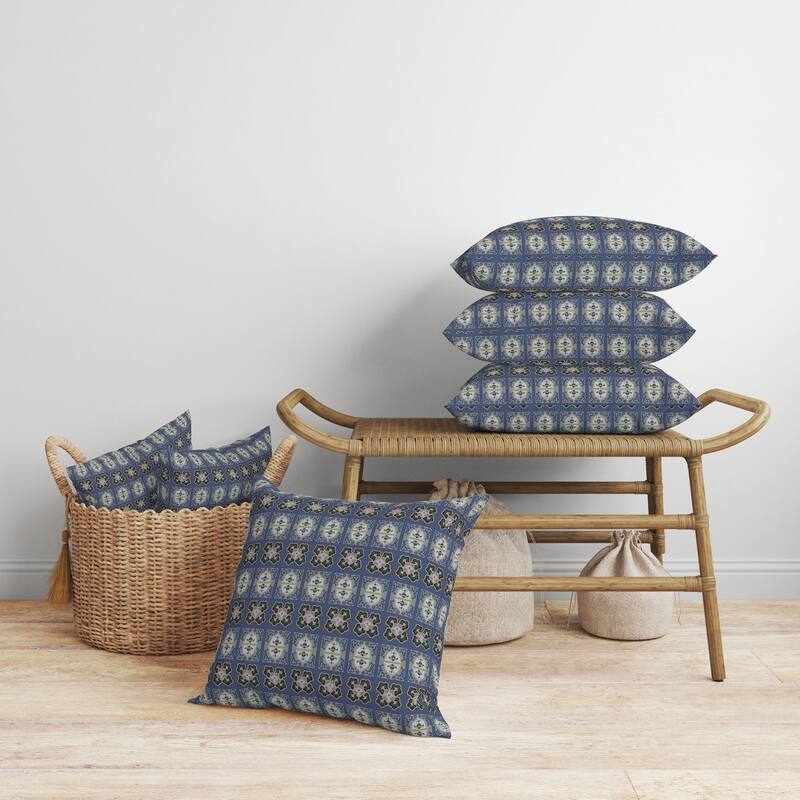 Darbari Dynasty Faux Suede Reversible Throw Pillow Blue and Artichoke