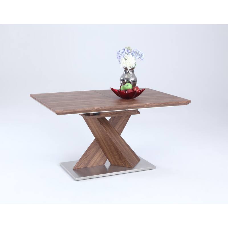 Somette Bethal Chrome-finished Metal and Wood Dining Table - Brown/Chrome - 36"x 56"