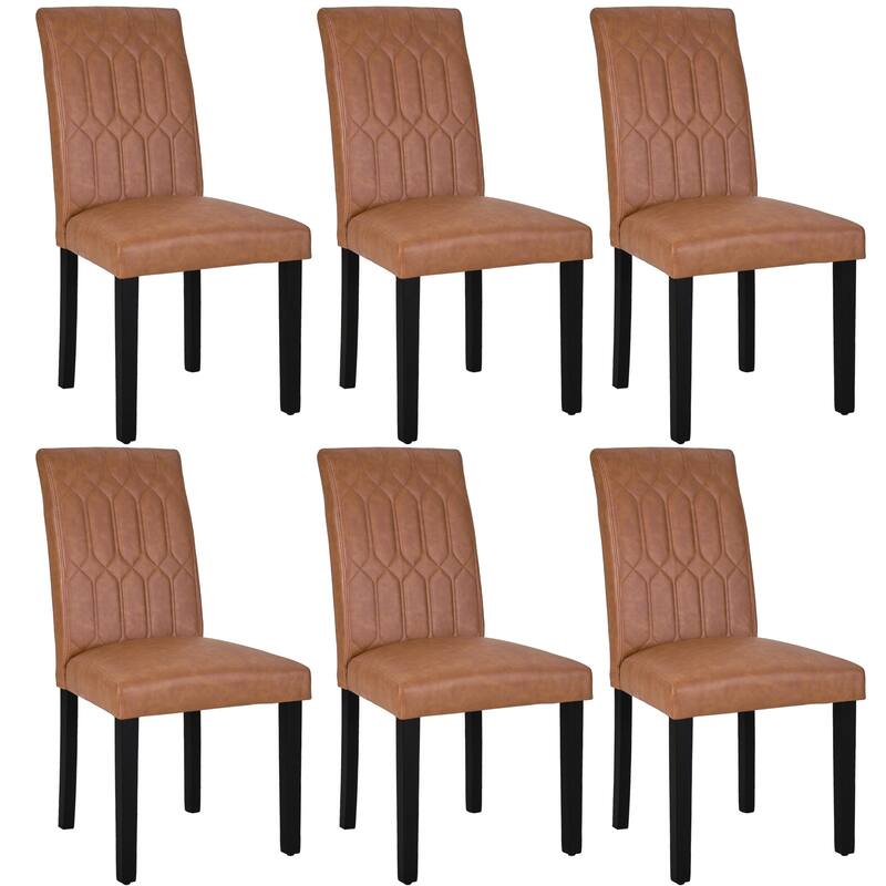 Upholstered Dining Chairs Set of 2/4/6 Modern Kitchen Table Chairs with PU Leather, Wood Legs with Rubber Footpads - Set of 6 - Brown