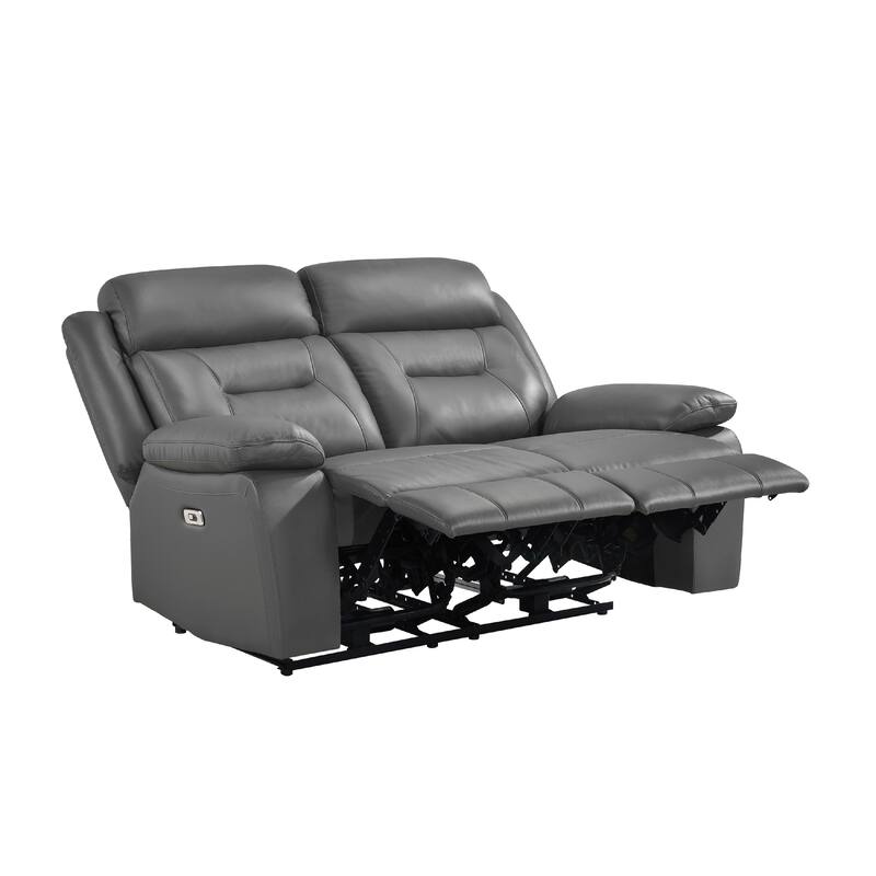 Conia Power Double Recliner Loveseat, Dark Gray Leather, USB, 63 Inch