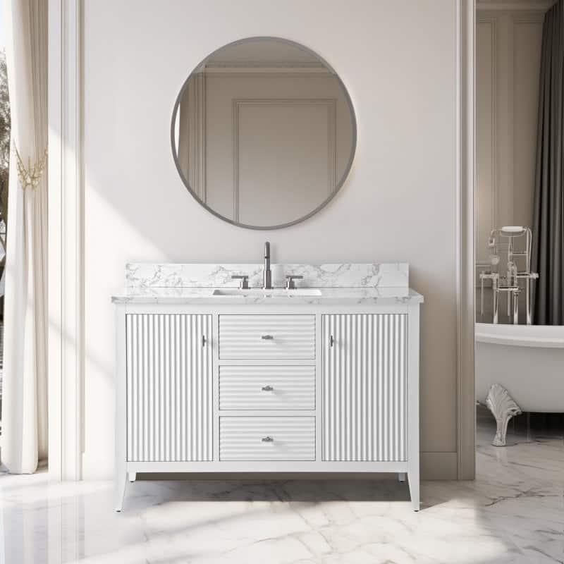 Vanity Art 48" Single Sink Bathroom Vanity Cabinet with Engineered Marble Countertop