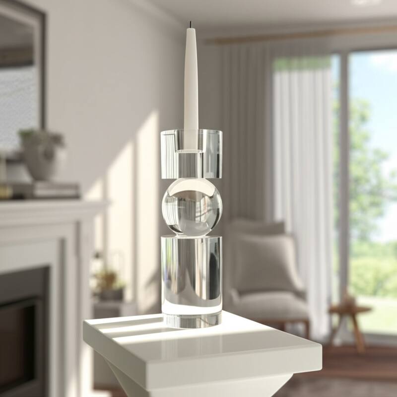 Glass Crystal Pillar and Taper Candle Holder Modern Glam Design