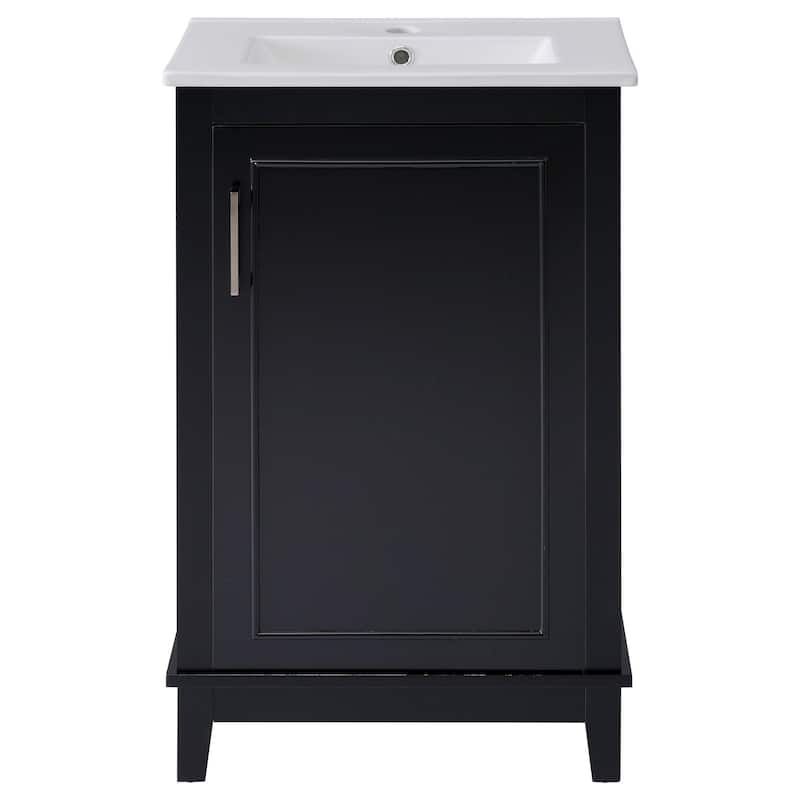 Modern 20" Bathroom Vanity with Freestanding Cabinet, Integrated Ceramic Basin & Storage