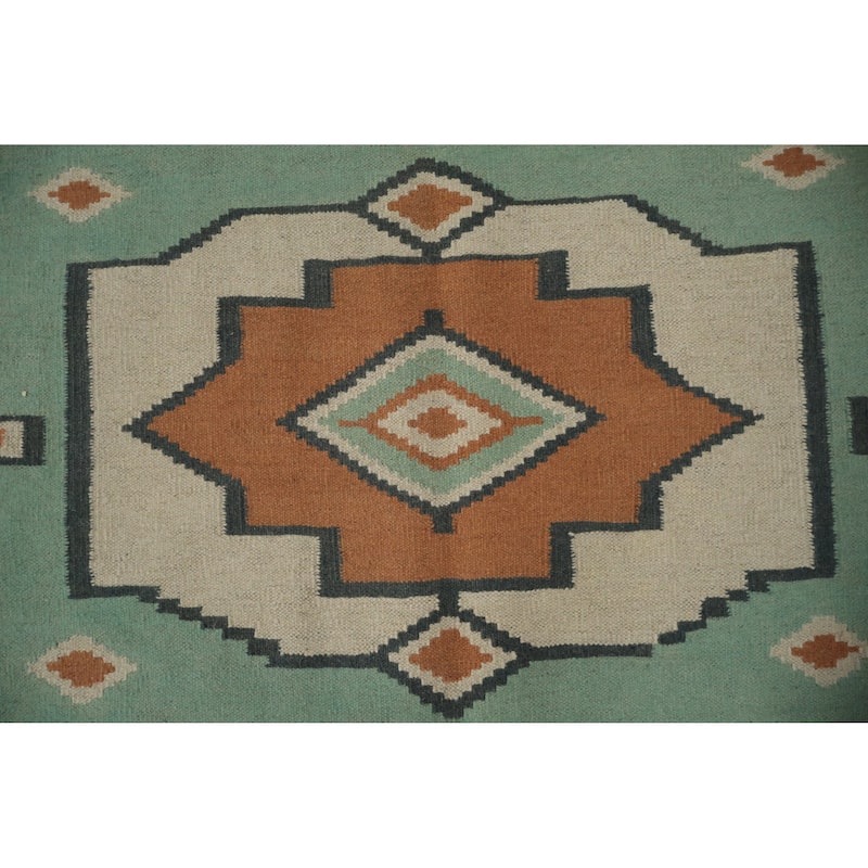 Hand Woven Oriental 100% Wool Carpet Southwestern Tribal Green Kilim Area Rug - 9' 11'' X 8' 6''
