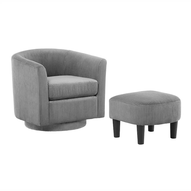360°Swivel Corduroy Fabric Accent Chair with Ottoman (Set of 2)