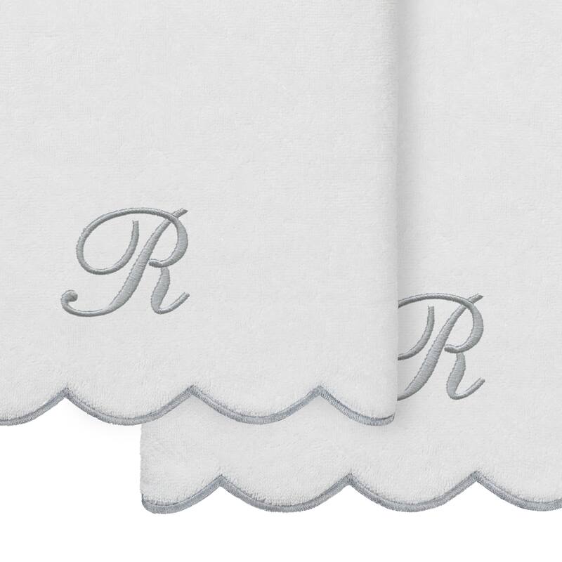 Authentic Hotel and Spa 100% Turkish Cotton Grey ADORNIA Scallop Personalized 2 Piece Bath Towel Set - 2 Bath Towels