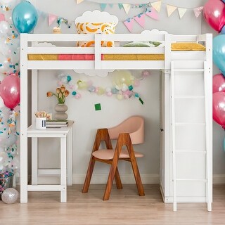 Twin Size Loft Bed With Wardrobe and Desk and Shelves,Sturdy Construction and Eye-catching Design