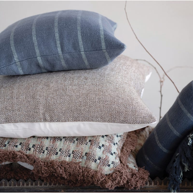 Woven Cotton Pillow with Eyelash Fringe, Multi Color