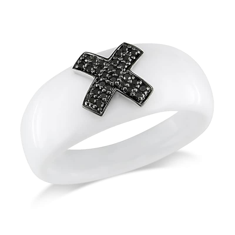 Miadora 19ct TGW White Onyx Ring 1/10ct TW Black Diamonds 14k White Gold