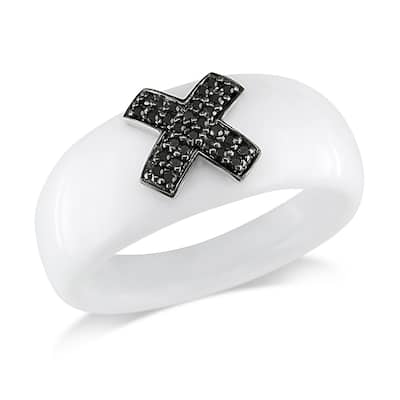 Miadora 19ct TGW White Onyx Ring 1/10ct TW Black Diamonds 14k White Gold