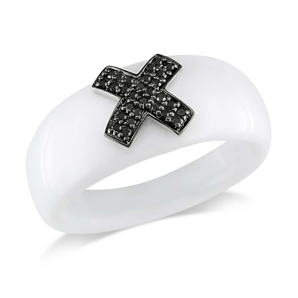 Miadora 19ct TGW White Onyx Ring 1/10ct TW Black Diamonds 14k White Gold