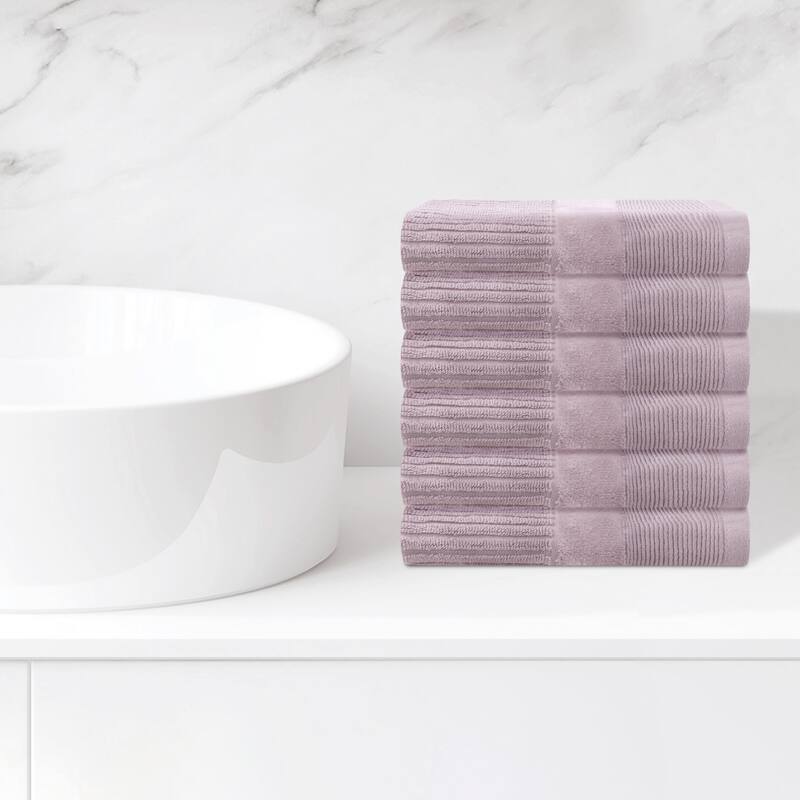 Striped Cotton Washcloths, Comfort 6 Pack Face Towels, Absorbent Towels for Hotel, Spa, Bathroom 13" x 13" - Light Purple