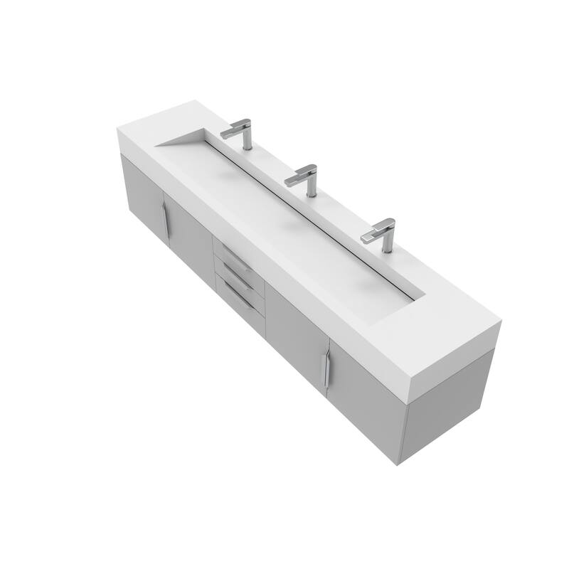 Nile 84" Wall Mounted Bathroom Vanity Set w/ White Top