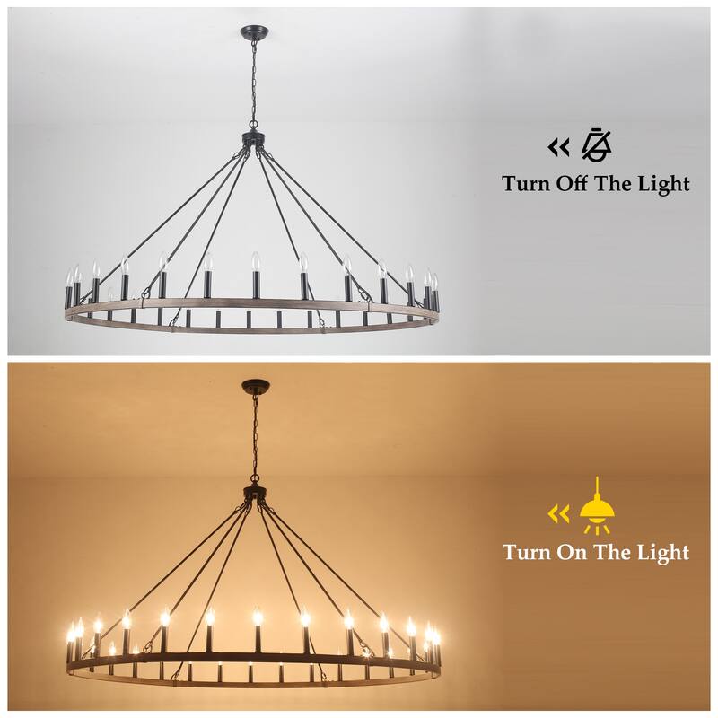 Vyolette 60 in. 30-Light Extra Large Farmhouse Round Wagon Wheel Chandelier, Classic Dining Room Living Room Chandelier